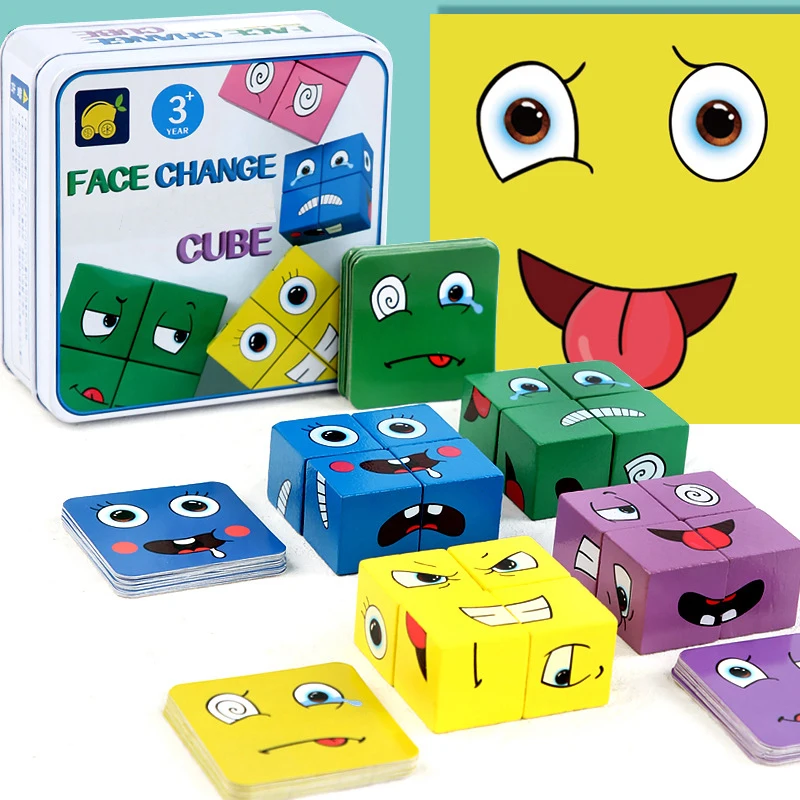 Face Expression Changing Cube Table Games Educational Toys Wooden Montessori - £10.74 GBP