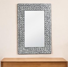 36" Black and White Manufactured Wood and Shell Framed Accent Mirror - $3,857.63 MXN