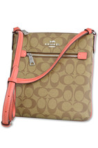 COACH Khaki Orange Signature Mini Rowan File Crossbody Shoulder Bag Purs... - $72.77