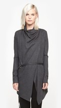 Helmut Lang Sonar Wool Leather Belted Cardigan Sweater Jacket Charcoal P XS - £124.20 GBP