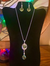 Handcrafted Herringbone Silver Tone and Yellow Crystal Wire Wrapped Neck... - $15.00