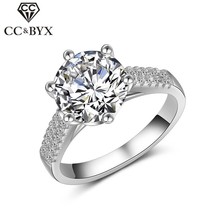 CC Rings For Women S925 Silver 2ct Wedding Ring Big Round Cubic Zirconia Stone L - £7.72 GBP
