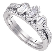 10k White Gold Marquise Diamond Bridal Wedding Engagement Ring Band Set ... - £440.48 GBP