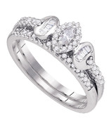 10k White Gold Marquise Diamond Bridal Wedding Engagement Ring Band Set ... - $766.12 CAD