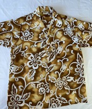 70’s VTG  Hawaiian Aloha M/L Shirt All Print Gold Brown Polyester Floral - £19.18 GBP