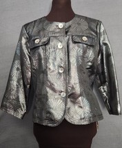 Ruby Rd Road Woman Shiny Silver Gray Lightweight Cropped Jacket Pockets ... - £15.69 GBP