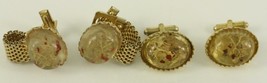 Vintage Estate Lot Jewelry Cuff Links Red &amp; White Dried Flower Lucite Go... - £14.25 GBP