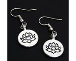TINY LOTUS FLOWER EARRINGS 1.25" Drop Dangle Round Stainless Steel Ear W... - $2.95
