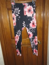 Lily by Firmiana Black &amp; Pink Floral Print Stretch Knit Casual Pants - Size 2XL - £14.06 GBP