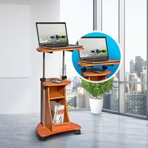 Brown Wooden Mobile Laptop Storage Desk Portable Cart Table Stand Wheel Computer - £165.96 GBP