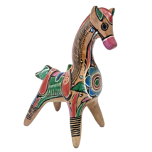 TONALA FOLK ART Horse Figurine Handpainted Pony Bank Burnished Mexican Pottery - £18.90 GBP