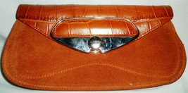 Gorgeous Caramello Peach Color Leather &amp; Suede Furla Clutch Woman Purse Italy - £53.88 GBP