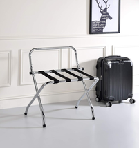 KB Designs - Folding Suitcase Luggage Rack with Support Bar, Chrome - $78.06