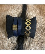Rustic Cuff Haley Double Wrap Blue/Gold Calfskin And Gold Geometric Cuff - $47.52 CAD