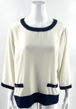 Talbots Top Sz XL Cream Navy Blue 3/4 Sleeve Colorblock Blouse Nautical Style - £26.48 GBP