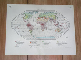 1938 Original Vintage Map Of The World / Climatic Chart Weather Meteorology - $24.22