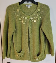 Womens M Coldwater Creek Lime Green Applied Stones Cardigan Sweater - $18.81