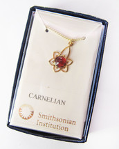 NOS Pretty Vintage Smithsonian Institute Carnelian Stone Costume Gold Necklace - £15.52 GBP