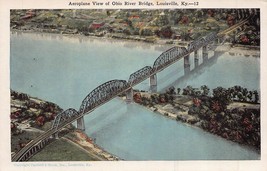 LOUISVILLE KENTUCKY~AEROPLANE VIEW OF OHIO RIVER BRIDGE~1920s POSTCARD - $10.80