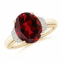 ANGARA Oval Garnet Cocktail Ring with Diamond Accents for Women in 14K Gold - £1,504.64 GBP