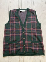 Vintage Rafaella merino wool blend plaid button down sweater vest green ... - $24.95