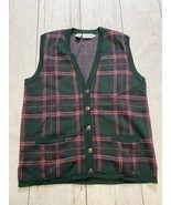 Vintage Rafaella merino wool blend plaid button down sweater vest green ... - £19.77 GBP