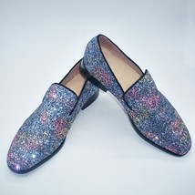 Sky Blue Sequined Shoes Man Round Toe Slip On Flat Shoes Male Bling Bling Party  - £115.85 GBP