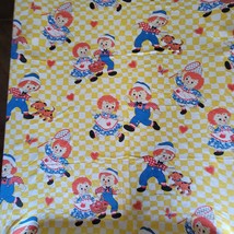 Raggedy Ann Andy Yellow Check Cotton Fabric Twin Bedspread Fringe Coverlet Vtg - £19.66 GBP