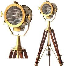 Antique Brass Spotlight Adjustable Tripod Stand Corner Searchlight For Home Deco - £159.26 GBP