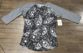 Lularoe Randy Paisley Print Baseball Tee - Gray/Black/White - Size L - £11.11 GBP