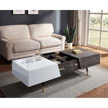 Mid-Century Orion Coffee Table White High Gloss &amp; Rustic Oak Retractable Center  - £722.95 GBP
