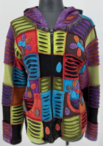 Patchwork Hoodie Jacket Burning Man Hippie Boho Festival Nepal Cotton Pe... - $69.29