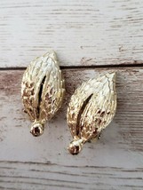 Vintage Clip On Earrings - Gold Tone Large Statement Leaf - £10.29 GBP
