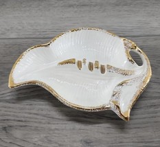 Vintage MCM Maurice of California White with Gold Trim Leaf Shaped Ashtray - £19.38 GBP