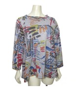 JESS &amp; JANE Abstract Art Gray Tunic Shirt L Fiesta Women&#39;s Large with po... - $35.59