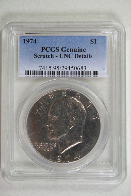 1974 Eisenhower Silver Dollar - PCGS Genuine Scratch - UNC Details - $19.99
