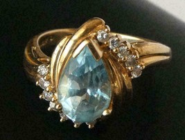 Estate 2.30 Ct Pear Cut Aquamarine Simulated Wedding Ring Gold Plated925 Silver  - £89.52 GBP
