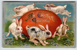 Easter Postcard Bunny White Rabbits Prance Around Egg John Winsch Back G... - $40.73