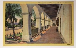 The Old Mission Santa Barbara California CA 3A-H593 Pillars Palm Trees Linen PC - $5.00