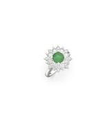 Green Emerald and White Lab Grown Diamond Halo Ring in Sterling Silver S... - $9,151.58 MXN