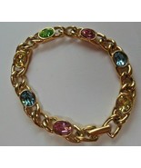 Vintage Swarovski Swan Logo Gold-tone Multi-color Crystal Chain Bracelet... - $89.27 CAD