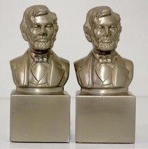 Vintage Pm American Craftsman Silver Metal Abraham Lincoln Bookends Set 6 1/2&quot; - £23.58 GBP