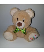 Happy Birthday Tan Teddy Bear Plush Green Polka Dot Bow Tie American Gre... - $12.58