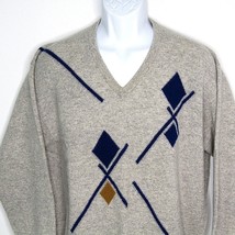 Vintage Lyle &amp; Scott Men&#39;s 100% Lambs Wool Argyle Sweater Pullover Gray Size 46 - £40.23 GBP