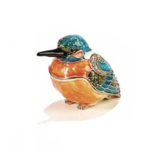 Kingfisher Bird Hinged Trinket Box Pewter Enamel Austrian Crystals - £25.96 GBP