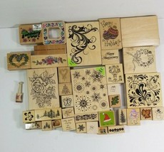 37 Wood Stamps Floral Holiday Heart Friend Elf Bear Tree Snowflake Stamp Lot - £8.53 GBP