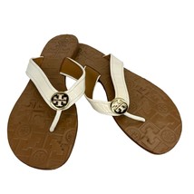 Tory Burch Thora Thong Flip Flops Cream Patent Leather 8M Gold  - £39.82 GBP