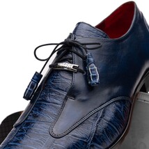 Anzio Genuine Alligator and Calfskin Leather Dress Derby's Shoes Blue Jeans image 3