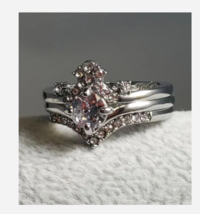 SILVER 3 PIECE RHINESTONE COCKTAIL RING SIZE 4 5 6 7 8 9 10 - £31.49 GBP