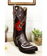 Faux Tooled Leather Cowboy Boot With Musical Notes And Guitar Vase Figurine - $586.82 MXN